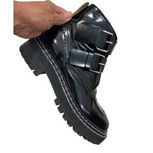 Proenza Schouler Women's lug sole biker patent Leather buckle Boots Size 38.5